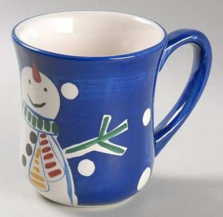 Gibson Designs Snowtime Mug, Fine China Dinnerware   Snowman On Blue,White Dots