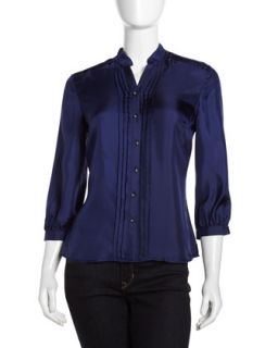 Laura Pleated Blouse, Navy