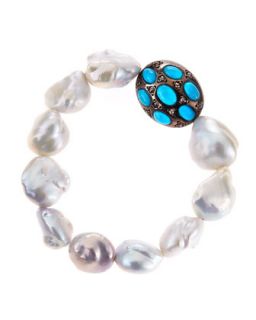 Freshwater Pearl, Turquoise & Diamond Bracelet