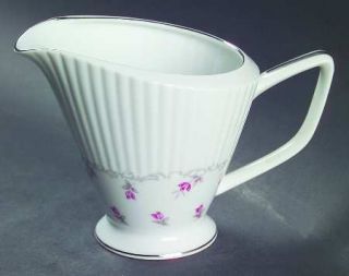 Trend Proposal Creamer, Fine China Dinnerware   Pink Roses,Gray Leaves,Fluted,Pl