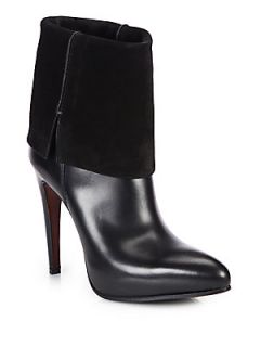 Costume National Leather & Suede Fold Over Ankle Boots   Black