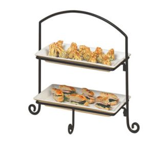 American Metalcraft 2 Tier Rectangular Platter Stand w/ Curled Feet, Small, Wrought Iron/Black