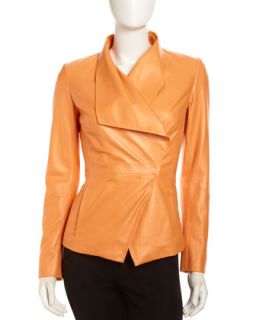 Asymmetric Leather Jacket, Cantaloupe