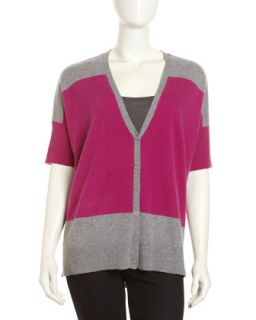 Colorblock Cashmere Cardigan, Crushed Berry