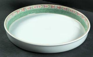 Wedgwood Aztec Flan Dish, Fine China Dinnerware   Home Collection,Green Band,Geo