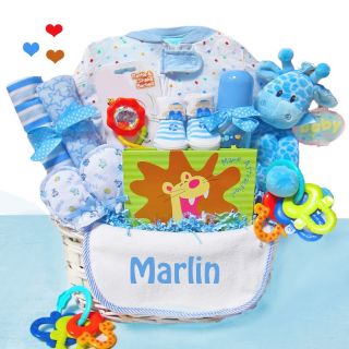 Cashmere Bunny Personalized Little Safari Boy Baby Gift Basket Multicolor  