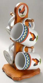 International EllaS Rooster Mug Tree & 4 Mugs, Fine China Dinnerware   Bob Timb