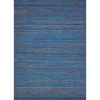 Handmade Flat Weave Solid Blue Polyester/ Viscose Rug (8 X 11)