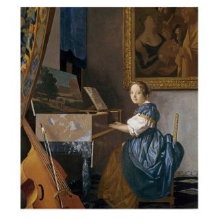 A Young Lady Seated at the Virginia Canvas Art by Jan Vermeer Multicolor  