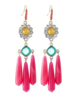 Floral Crystal Chandelier Earrings, Pink/Green/Yellow