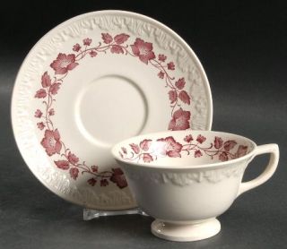 Wedgwood Clematis Mulberry (Corinthian) Footed Cup & Saucer Set, Fine China Dinn