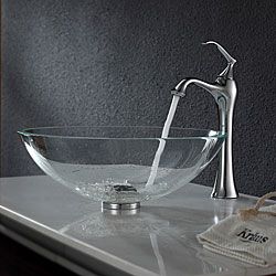 Kraus Bathroom Combo Set Crystal Clear Glass Vessel Sink/faucet Chrome