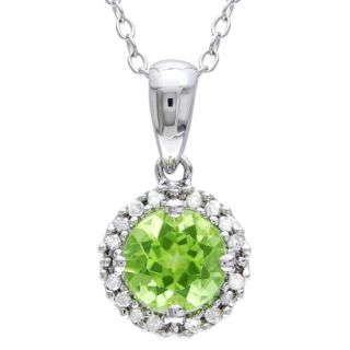 Sterling Silver Peridot and Diamond Pendant with Chain