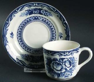 Nasco (Japan) Old Vienna Flat Cup & Saucer Set, Fine China Dinnerware   Blue & W