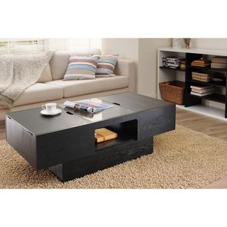 Furniture Of America Stevie Black Finish Hidden Storage Coffee Table (Black FinishMaterials MDF, Wood Veneer, GlassModern design with great featuresA great rectangular table top with mid glass insert for added modern styleTable offers an open shelf for e