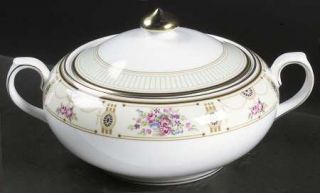 Royal Doulton Rowley Round Covered Vegetable, Fine China Dinnerware   Gold Bead