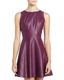Fit and Flare Leather Dress, Purple