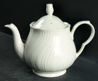 Nikko White Satin Teapot & Lid, Fine China Dinnerware   Blossom Time, All White