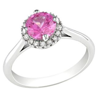Sterling Silver Created Pink Sapphire and Diamond Ring