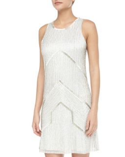 Beaded Halter Cocktail Dress, Ivory/Silver
