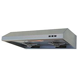 Brushed Stainless Steel 36 inch Under cabinet Range Hood (Stainless steelLighting 40 watt incandescent lightGrease collector Front x 2, rear x 2Voltage 120V / 60HzDucting Vertical 6 inch round )