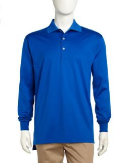 Long Sleeve Poplin Polo Shirt, Blue