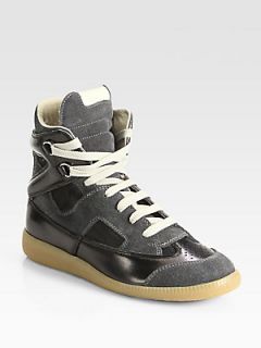 Maison Martin Margiela Cutout Suede & Leather High Top Sneakers   Black