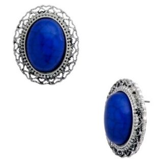 Womens Fashion Button Earrings   Silver/Blue