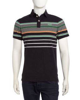 Striped Cotton Polo Shirt, Black Marl