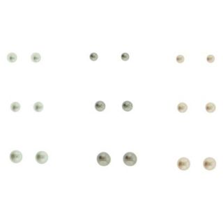 Womens Multi Sized Pearl Stud Earrings Set of 9   Silver/Ivory/Pink/Grey