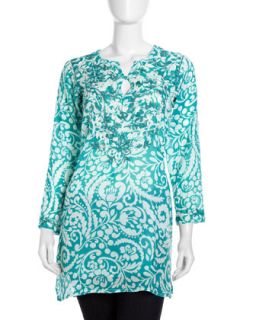 Vine Print Embroidered Long Sleeve Tunic