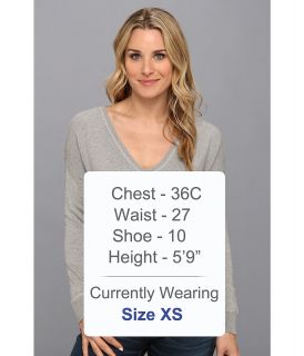 525 america V Neck High Low Hem Womens Long Sleeve Pullover (Gray)