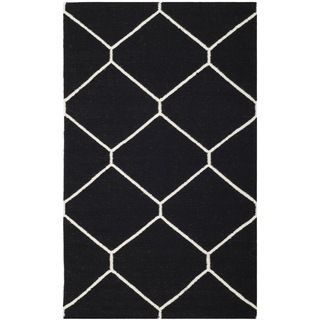 Safavieh Hand woven Moroccan Dhurrie Black/ Ivory Wool Rug (3 X 5)