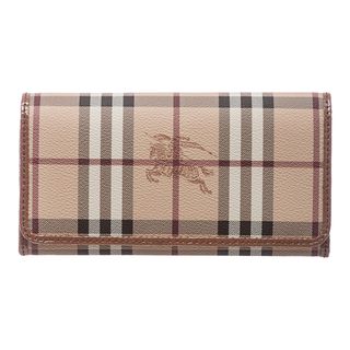 Burberry Penrose Beige Haymarket Patent Trim Continental Wallet