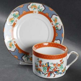 Liling Imperial Garden Flat Cup & Saucer Set, Fine China Dinnerware   Flowers &
