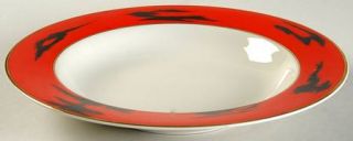 Mikasa Negora Red Rim Soup Bowl, Fine China Dinnerware   Black Brushstrokes, Red