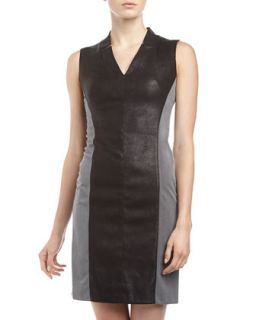 Faux Suede Panel Dress, Black/Gray