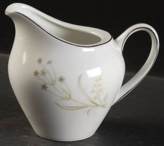 Meito Chan Tilly Creamer, Fine China Dinnerware   Gray&Green Floral&Leaves,Plati
