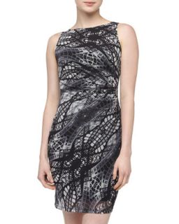 Philippe Eiffel Tower Print Side Ruched Dress