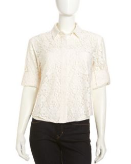 Lace Hi Lo Button Down Top, Ivory