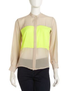 Two Tone Oversize Blouse, Nude/Neon Yellow