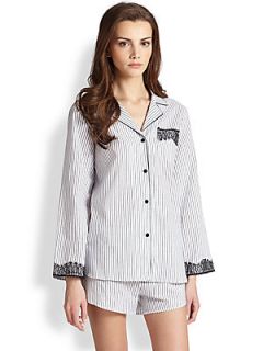Oscar de la Renta Sleepwear Shorty Pajama Set   Black   White