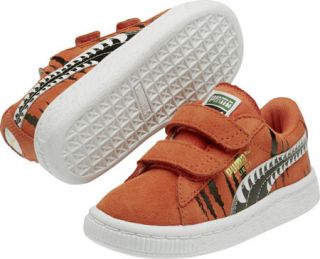 Childrens PUMA Suede Chemical Comic V   Tigerlily/Black/White Casual Shoes