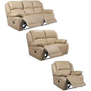 Mac Taupe Italian Leather Reclining Sofa, Loveseat And Chair