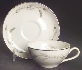 Taylor, Smith & T (TS&T) Silver Wheat Flat Cup & Saucer Set, Fine China Dinnerwa