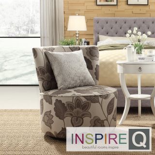 Inspire Q Moda Floral Poppy Print Modern Round Swivel Chair
