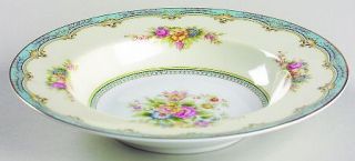 Noritake Bluaster Rim Soup Bowl, Fine China Dinnerware   Blue Edge,Florals,Cream