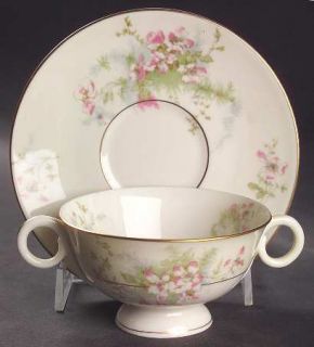 Haviland Apple Blossom (New York) Footed Bouillon Cup & Saucer, Fine China Dinne