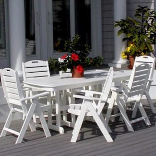 POLYWOOD Recycled Plastic Cape Cod Nautical Dining Set   Seats up to 8 Teak  