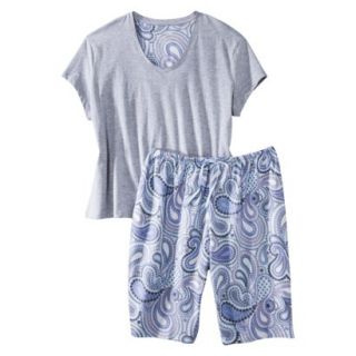 Womens Plus Size Top/Short Pajama Set   Grey/Blue Paisley 2 Plus